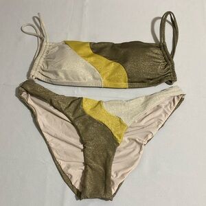 PILYQ Women's Haven Luna Wave Top & Haven Wave Full Bottom Bikini Set Size L